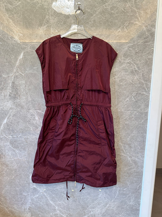 Prada Nylon Drawstring Dress Burgundy