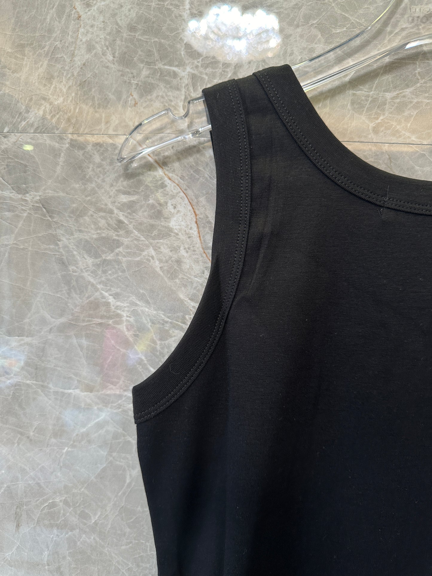 Prada Logo Plaque Tank Top Black Slim Fit Basic Sleeveless Top