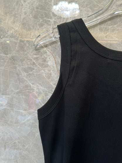 Prada Logo Plaque Tank Top Black Slim Fit Basic Sleeveless Top