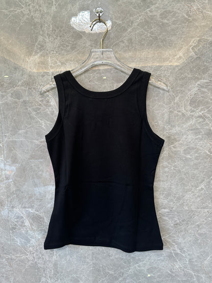 Prada Logo Plaque Tank Top Black Slim Fit Basic Sleeveless Top