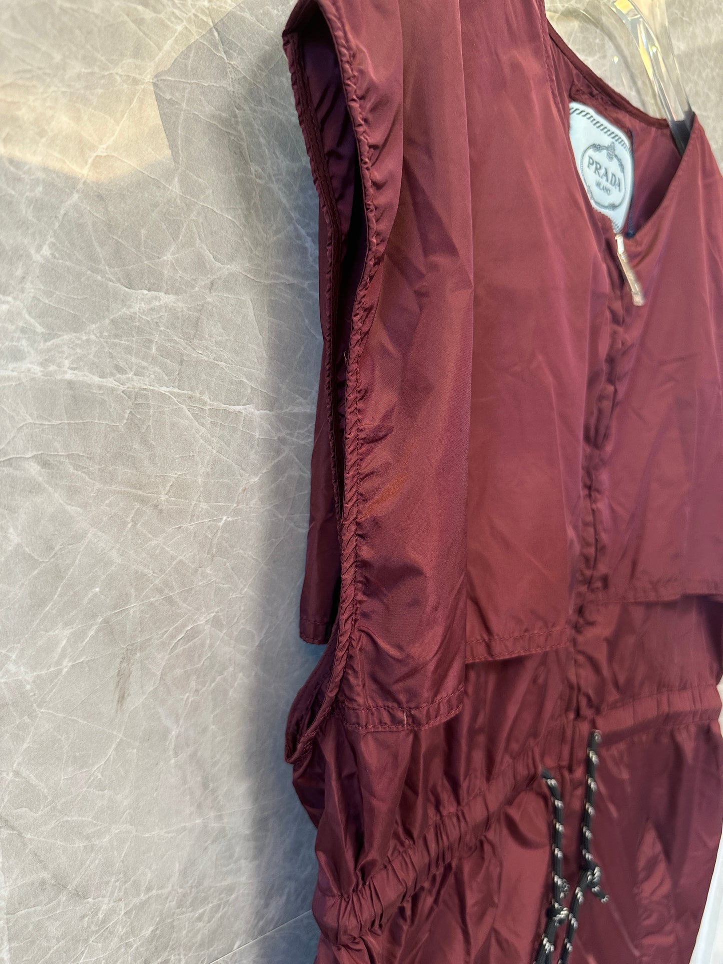 Prada Nylon Drawstring Dress Burgundy
