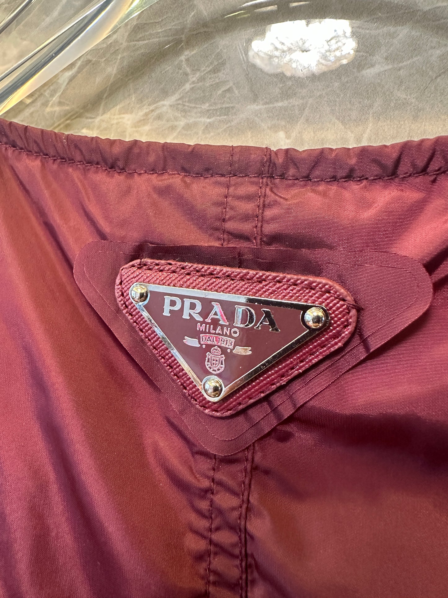 Prada Nylon Drawstring Dress Burgundy