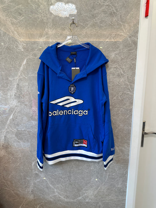 Balenciaga Oversized Logo Hoodie Blue Streetwear Pullover Sweatshirt