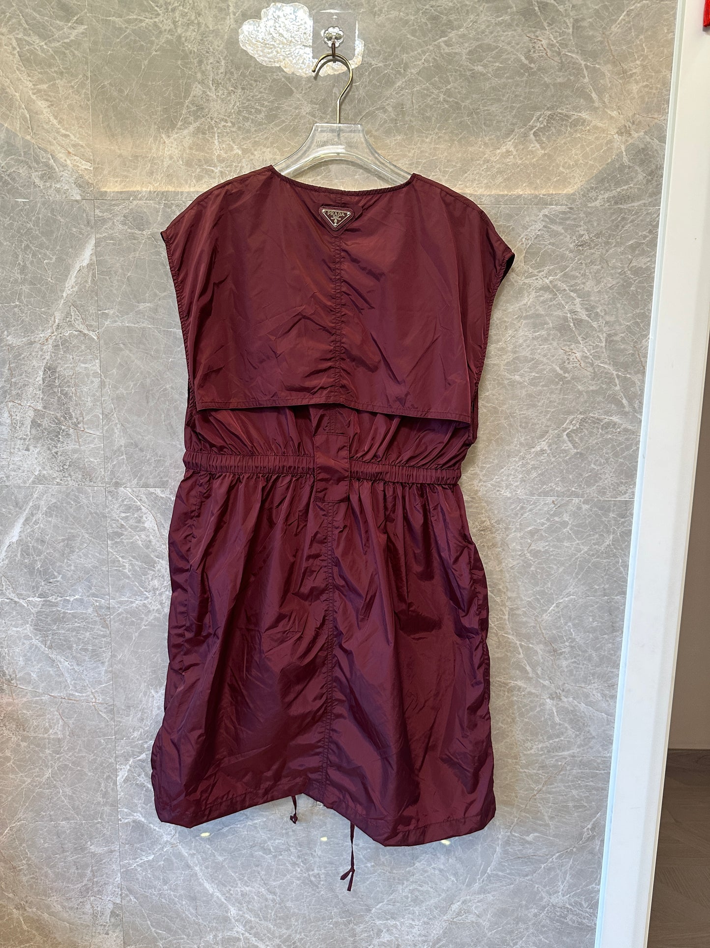 Prada Nylon Drawstring Dress Burgundy
