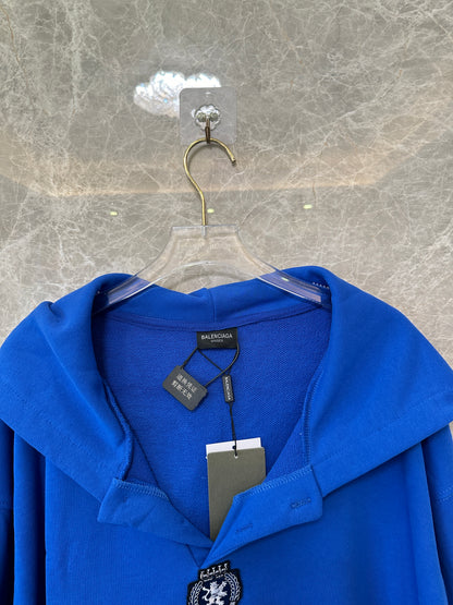 Balenciaga Oversized Logo Hoodie Blue Streetwear Pullover Sweatshirt