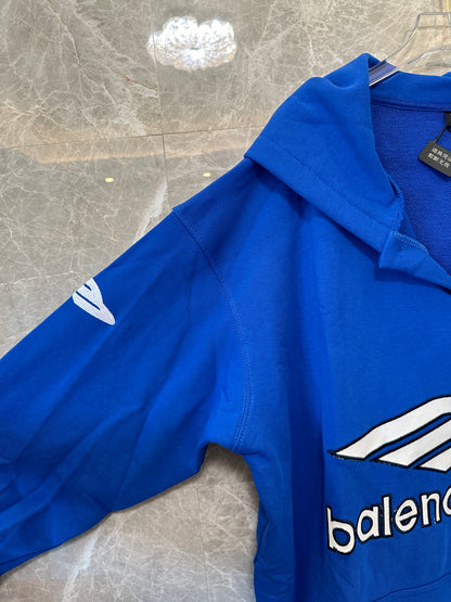 Balenciaga Oversized Logo Hoodie Blue Streetwear Pullover Sweatshirt