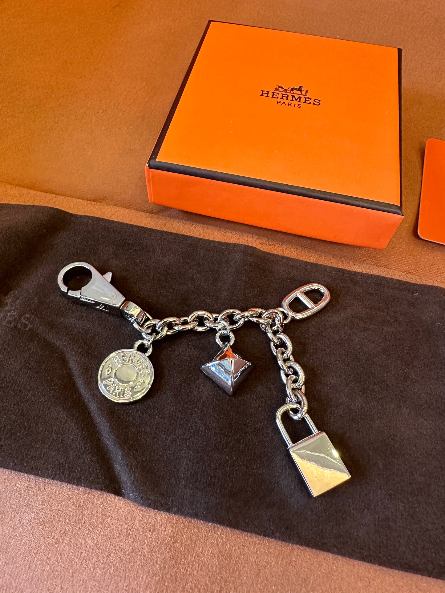 Hermes Palladium-Plated Bag Charm Keychain