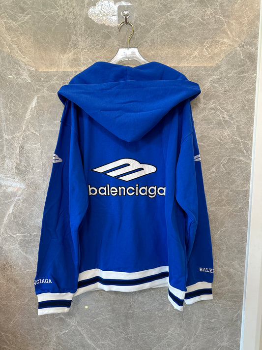 Balenciaga Oversized Logo Hoodie Blue Streetwear Pullover Sweatshirt