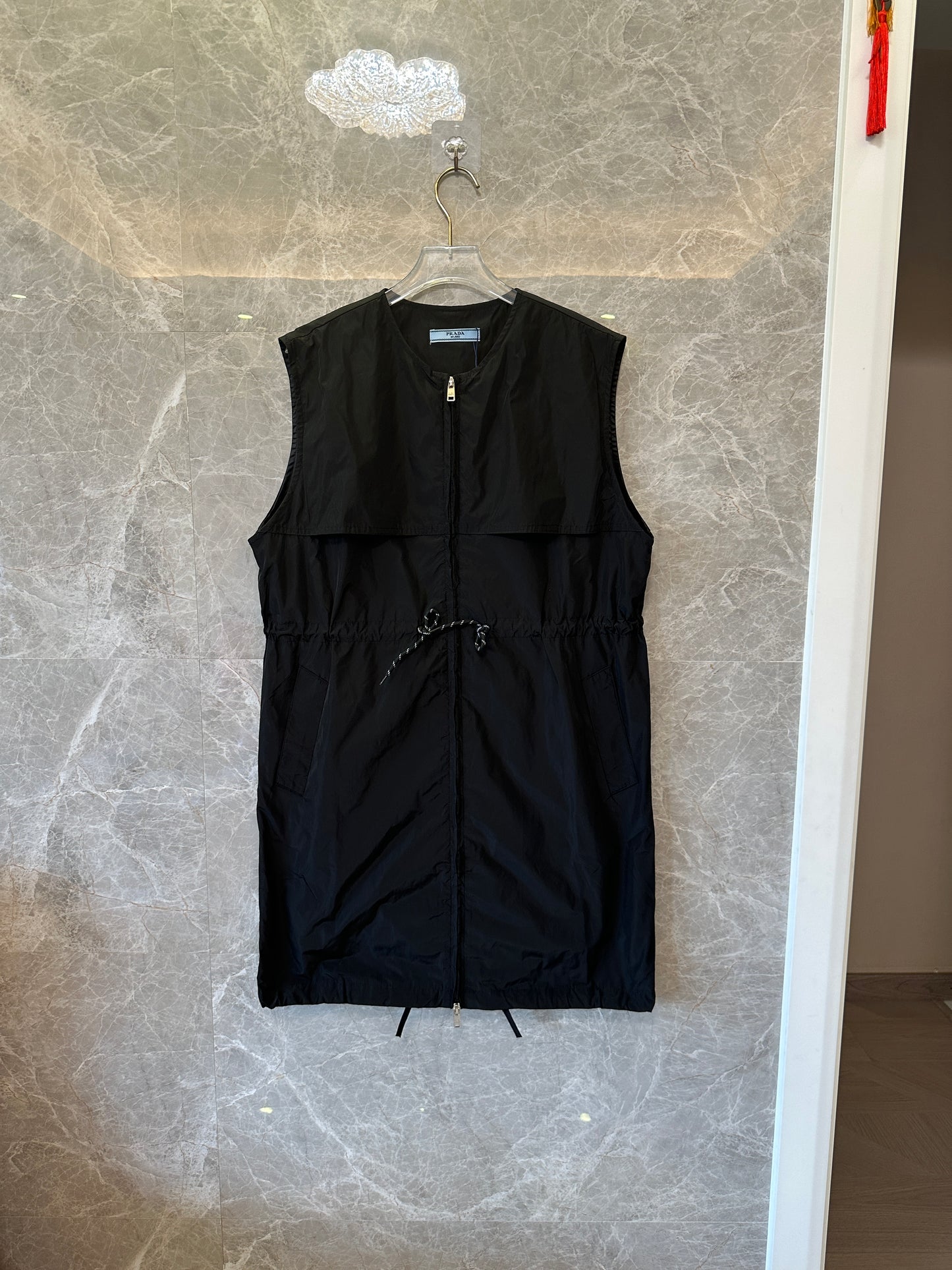 Prada Nylon Sleeveless Dress with Drawstring Waist – Black
