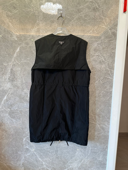 Prada Nylon Sleeveless Dress with Drawstring Waist – Black