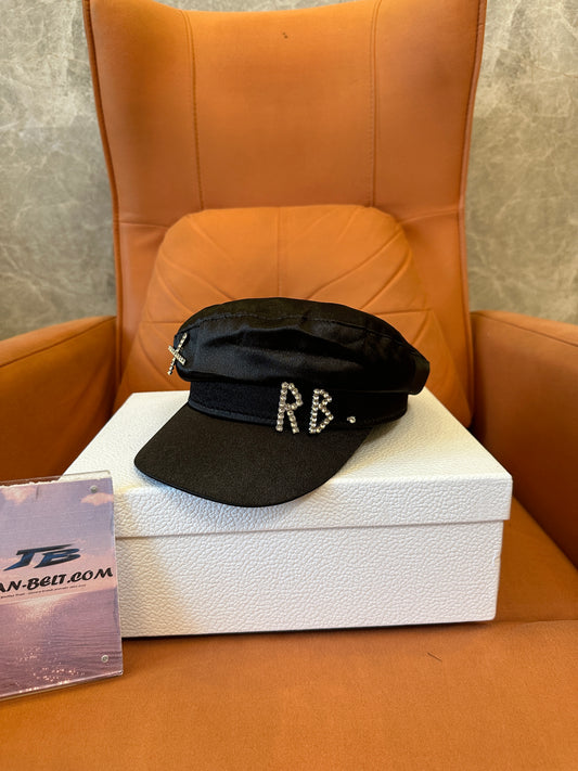 Crystal Logo Satin Newsboy Cap Black Fashion Street Style Hat Women