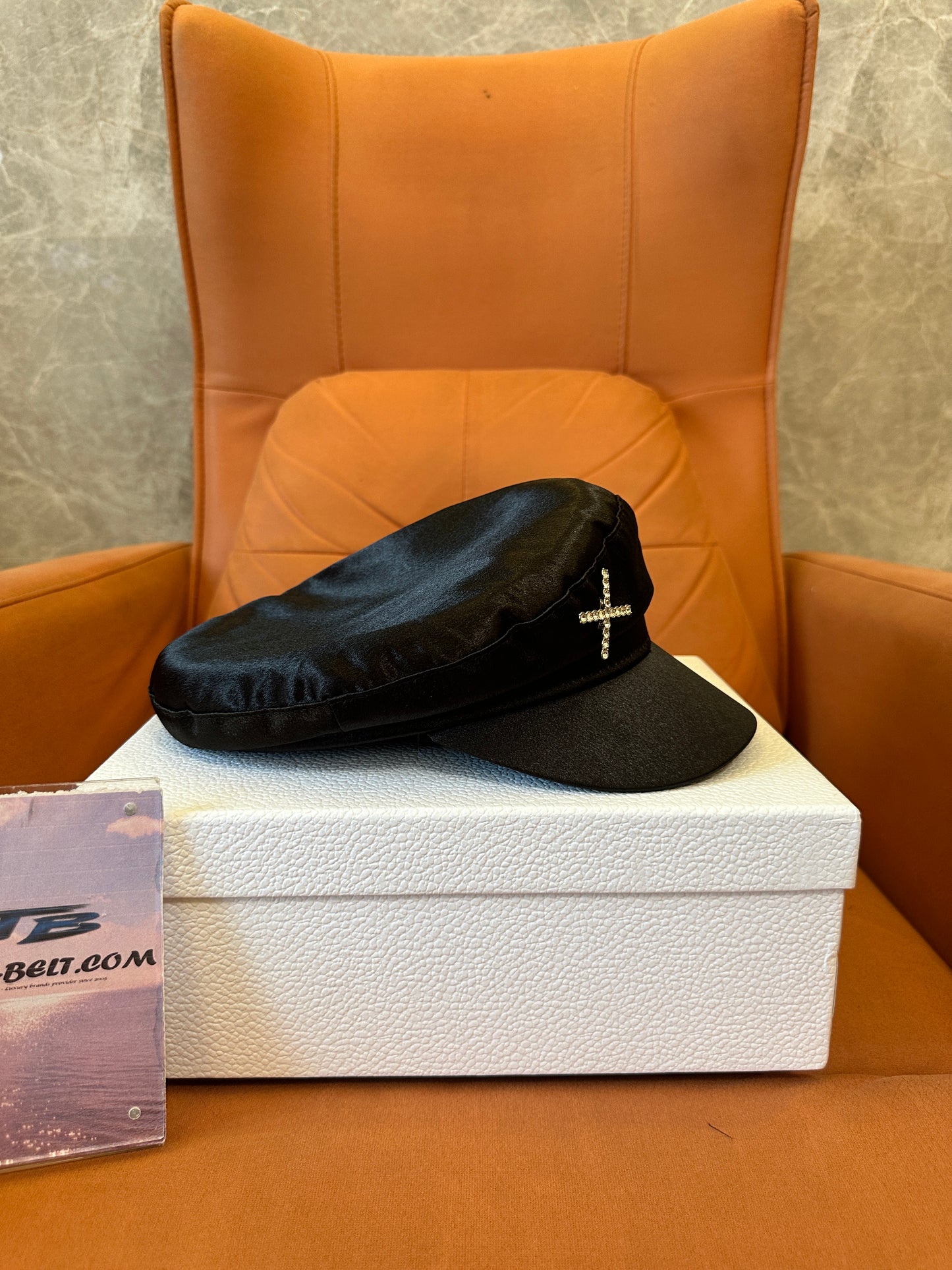 Crystal Logo Satin Newsboy Cap Black Fashion Street Style Hat Women