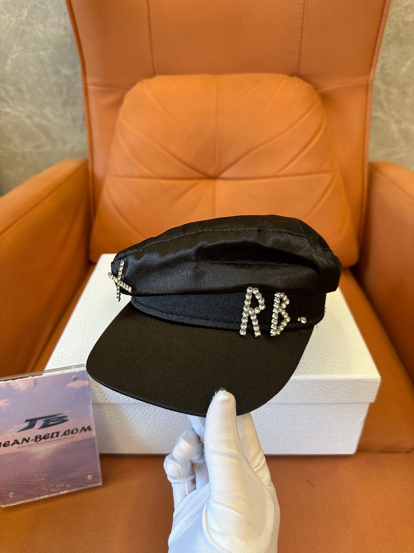 Crystal Logo Satin Newsboy Cap Black Fashion Street Style Hat Women