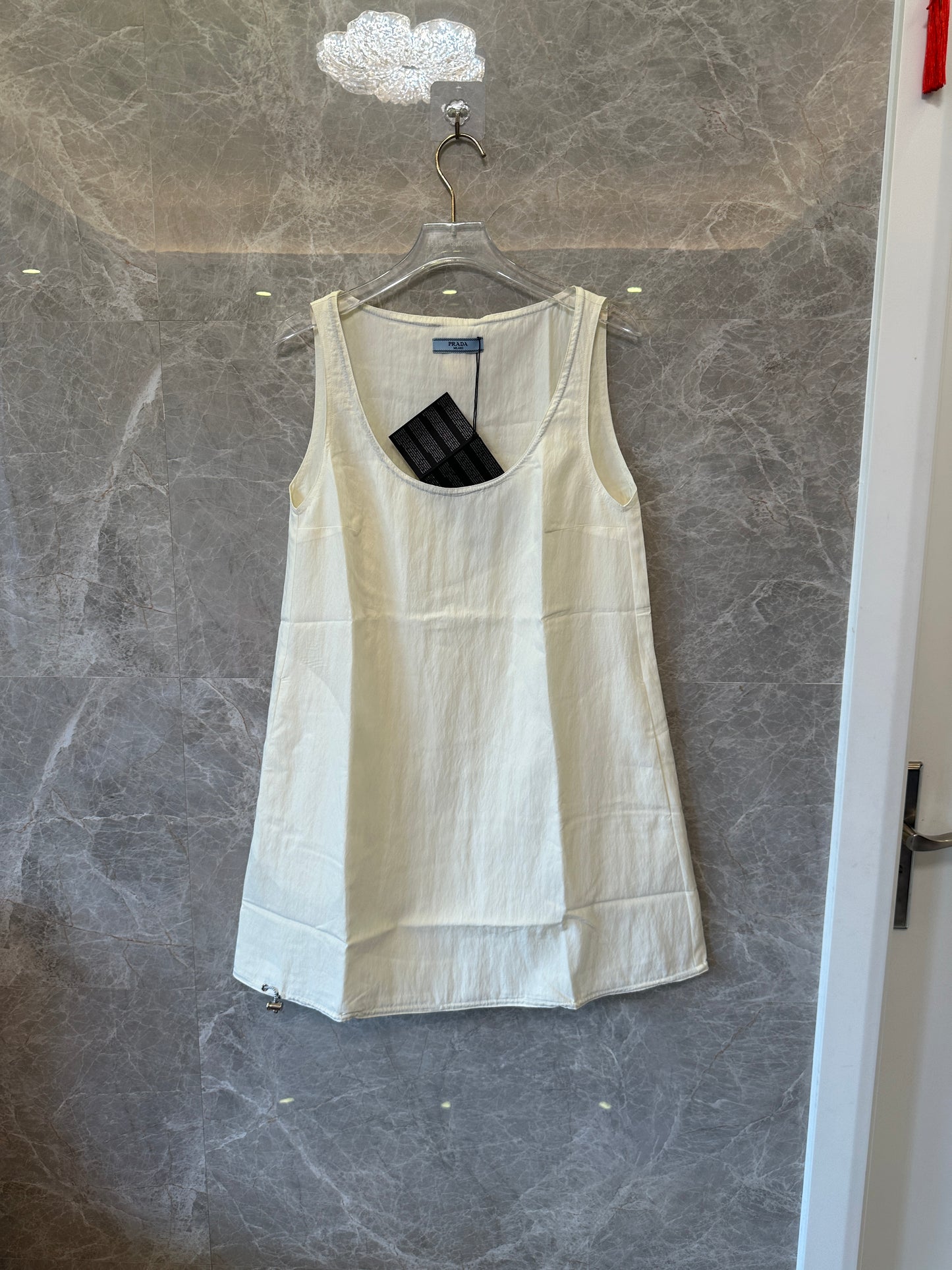 Prada Cream Cotton Sleeveless Dress – Minimalist Logo Detail