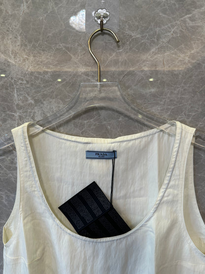 Prada Cream Cotton Sleeveless Dress – Minimalist Logo Detail
