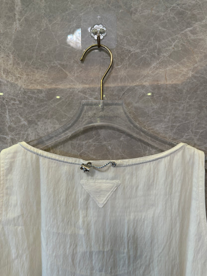 Prada Cream Cotton Sleeveless Dress – Minimalist Logo Detail