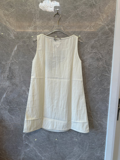 Prada Cream Cotton Sleeveless Dress – Minimalist Logo Detail
