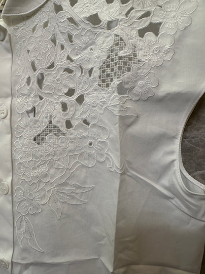 Valentino Lace Embroidered Sleeveless Blouse White Elegant Shirt Women