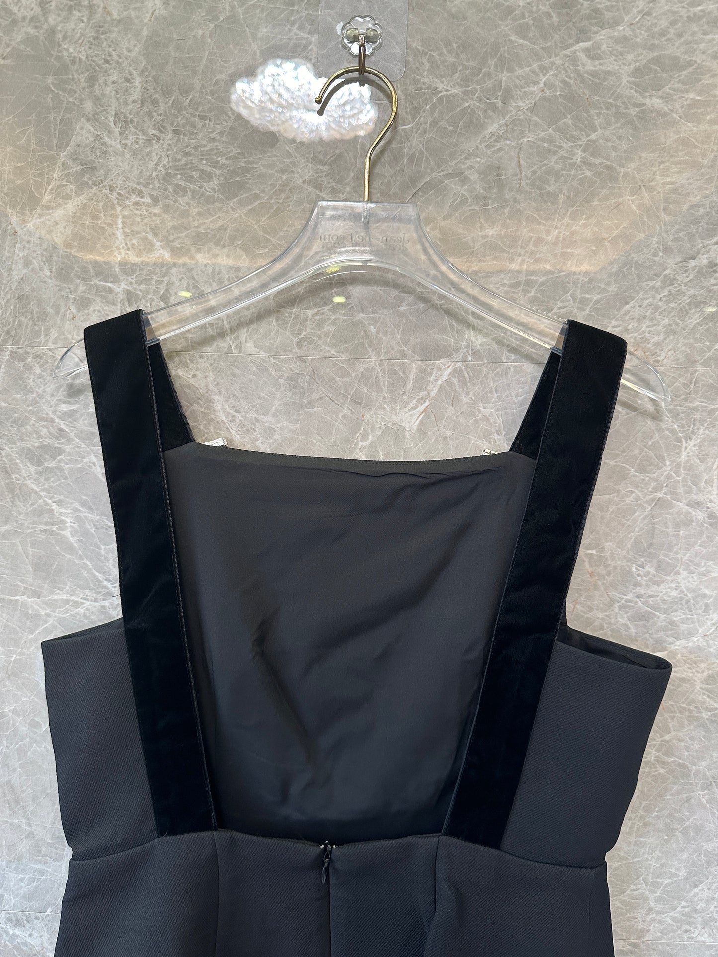 Elegant Black Square Neck Dress with Rhinestone Bow Straps