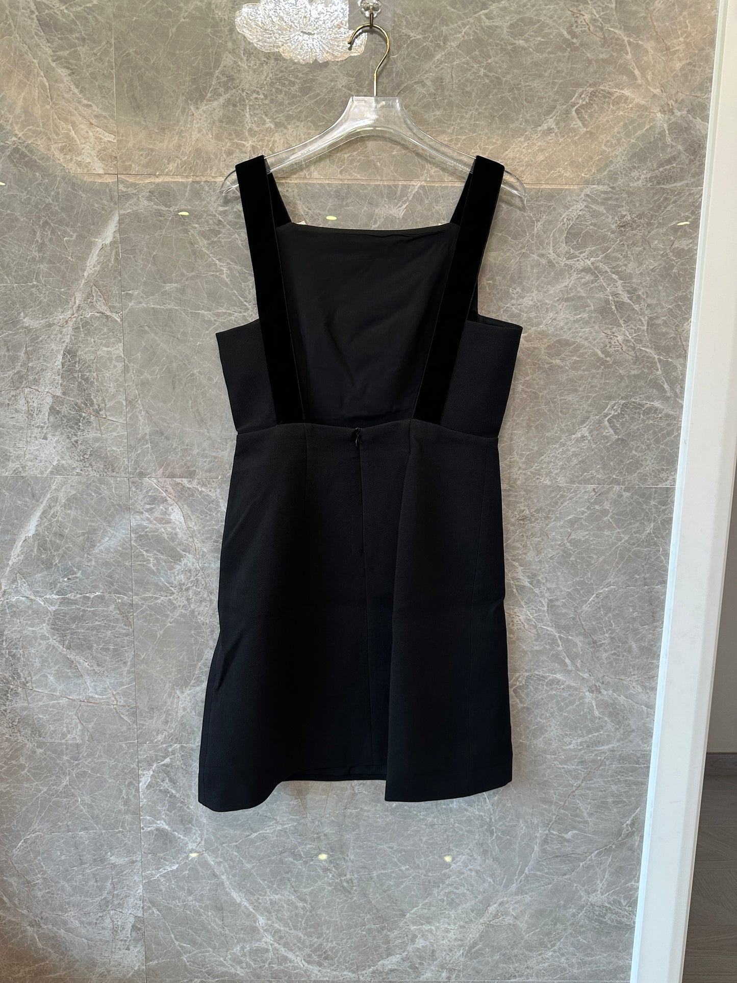 Elegant Black Square Neck Dress with Rhinestone Bow Straps