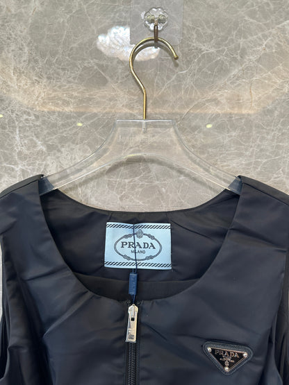 Prada Re-Nylon Sleeveless Drawstring Dress Black