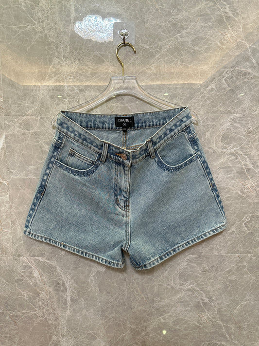 Chanel Women High Waist Denim Shorts Light Wash