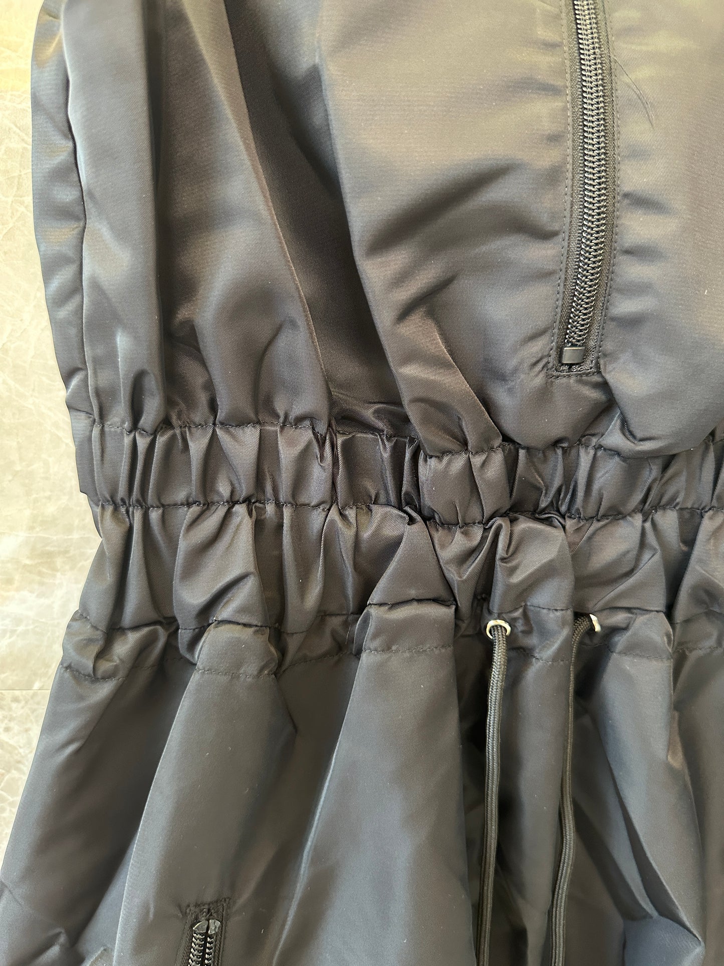 Prada Re-Nylon Sleeveless Drawstring Dress Black