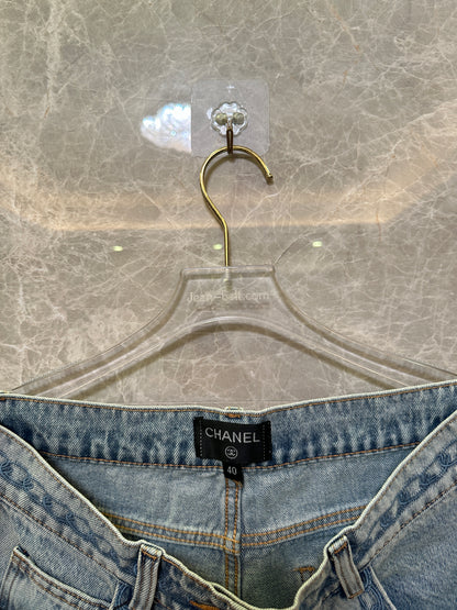Chanel Women High Waist Denim Shorts Light Wash