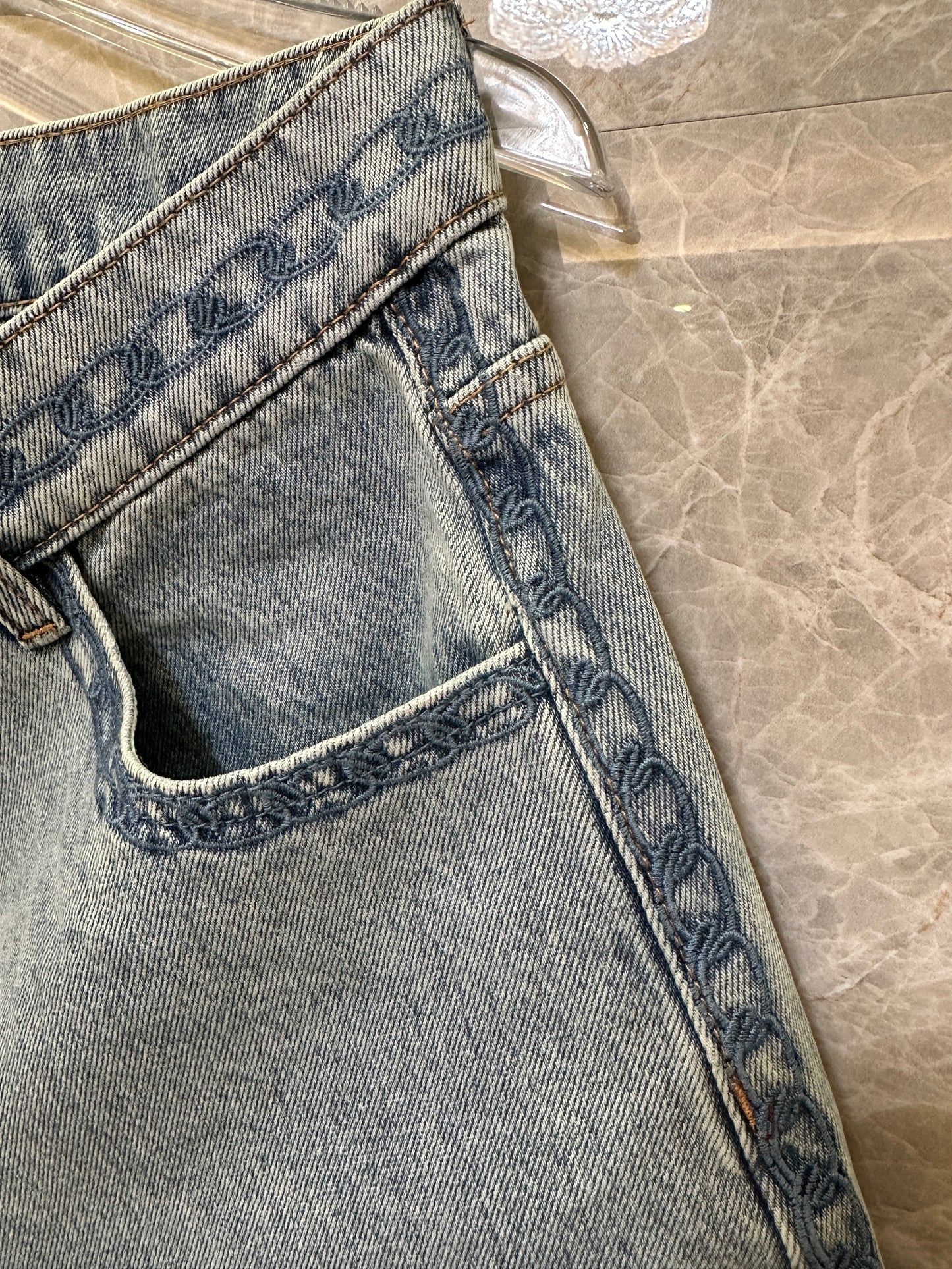 Chanel Women High Waist Denim Shorts Light Wash