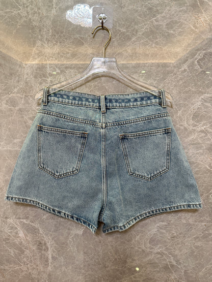Chanel Women High Waist Denim Shorts Light Wash