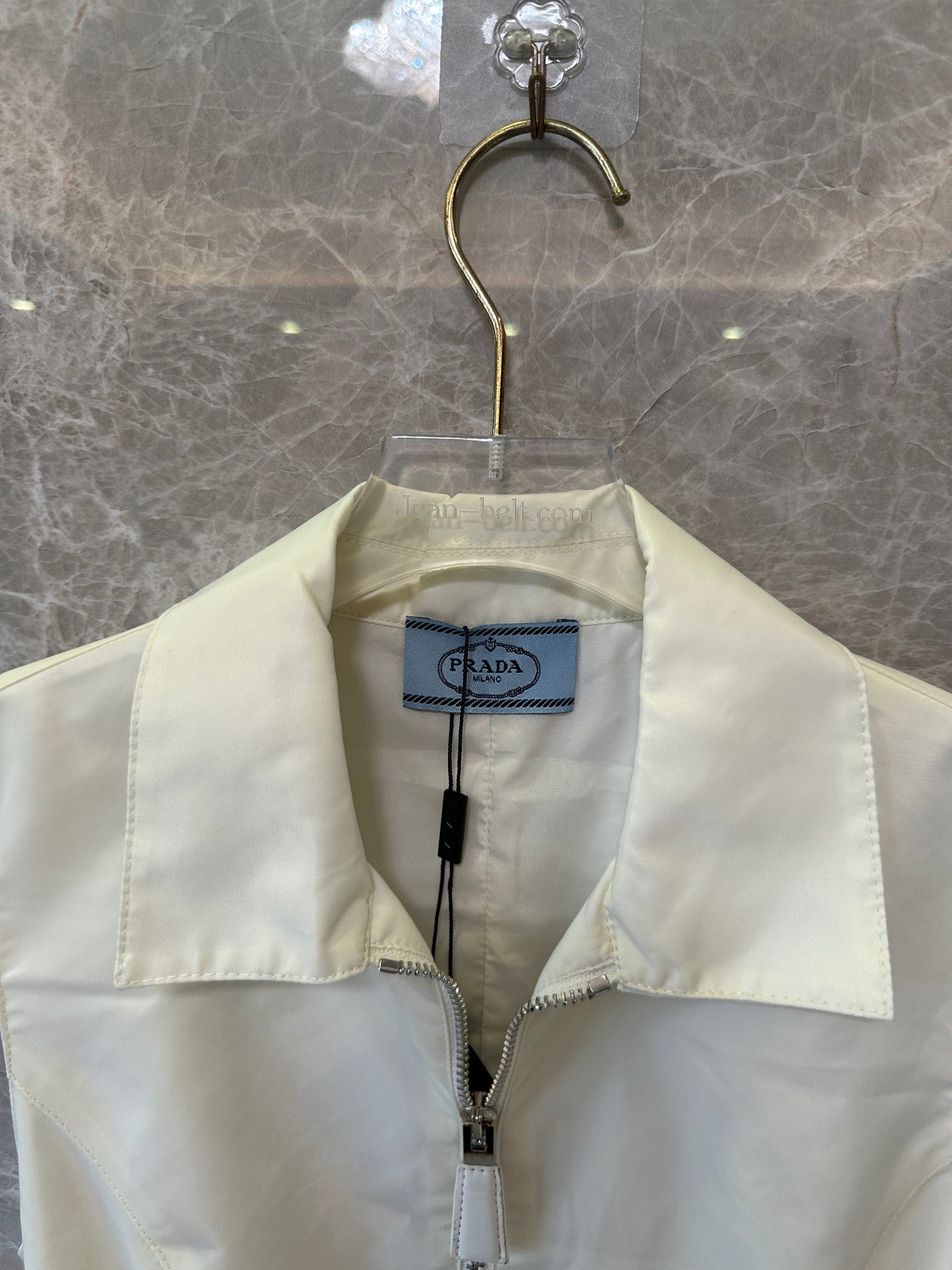 Prada White Re-Nylon Sleeveless Belted Zip-up Dress