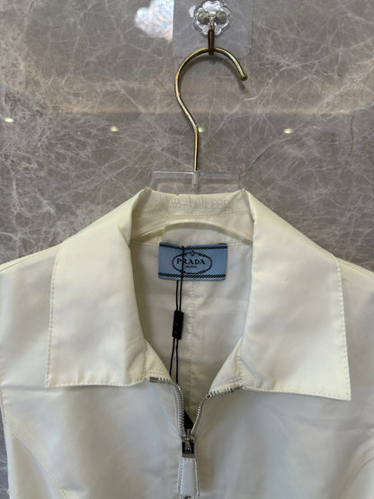 Prada White Re-Nylon Sleeveless Belted Zip-up Dress