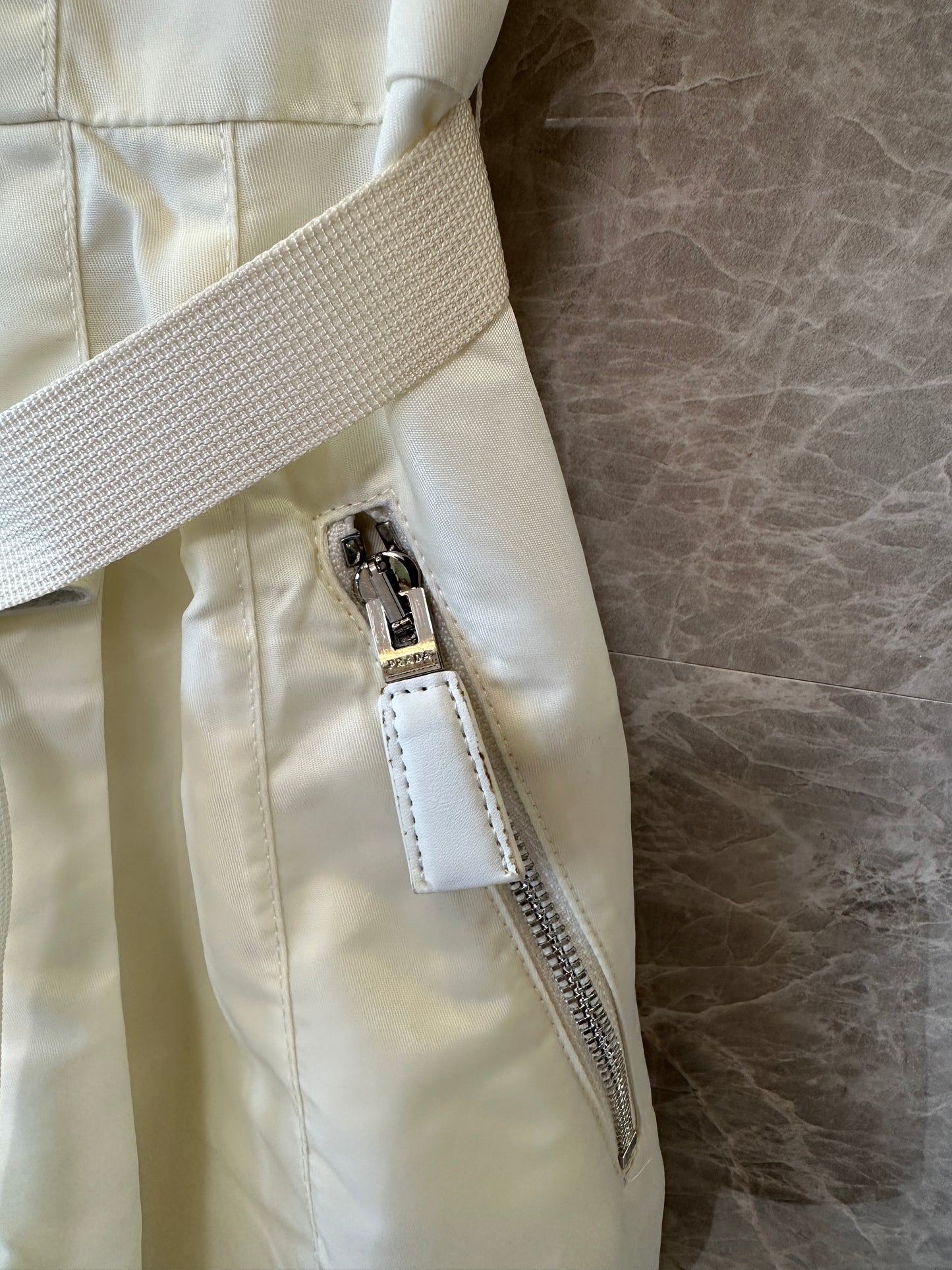 Prada White Re-Nylon Sleeveless Belted Zip-up Dress