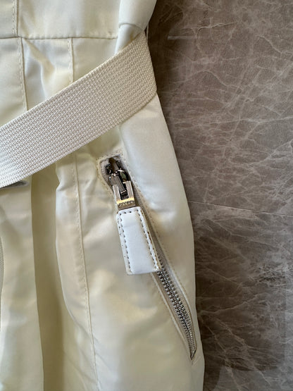 Prada White Re-Nylon Sleeveless Belted Zip-up Dress