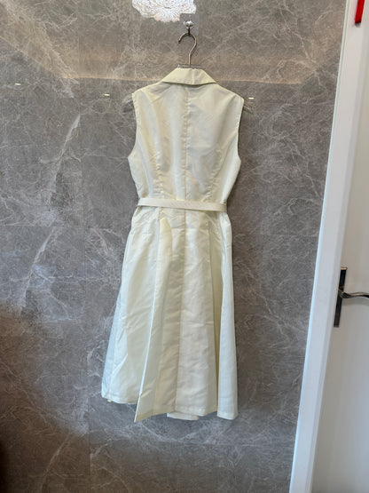 Prada White Re-Nylon Sleeveless Belted Zip-up Dress