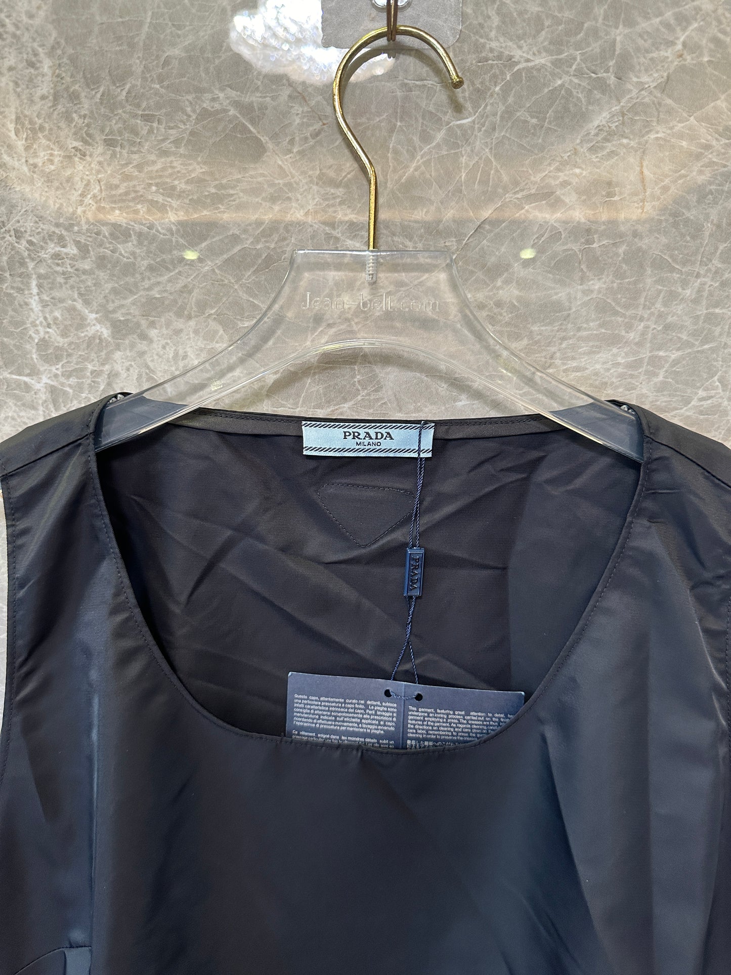 Prada Black Re-Nylon Sleeveless Drawstring Hem Dress