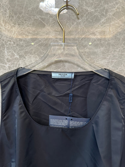 Prada Black Re-Nylon Sleeveless Drawstring Hem Dress