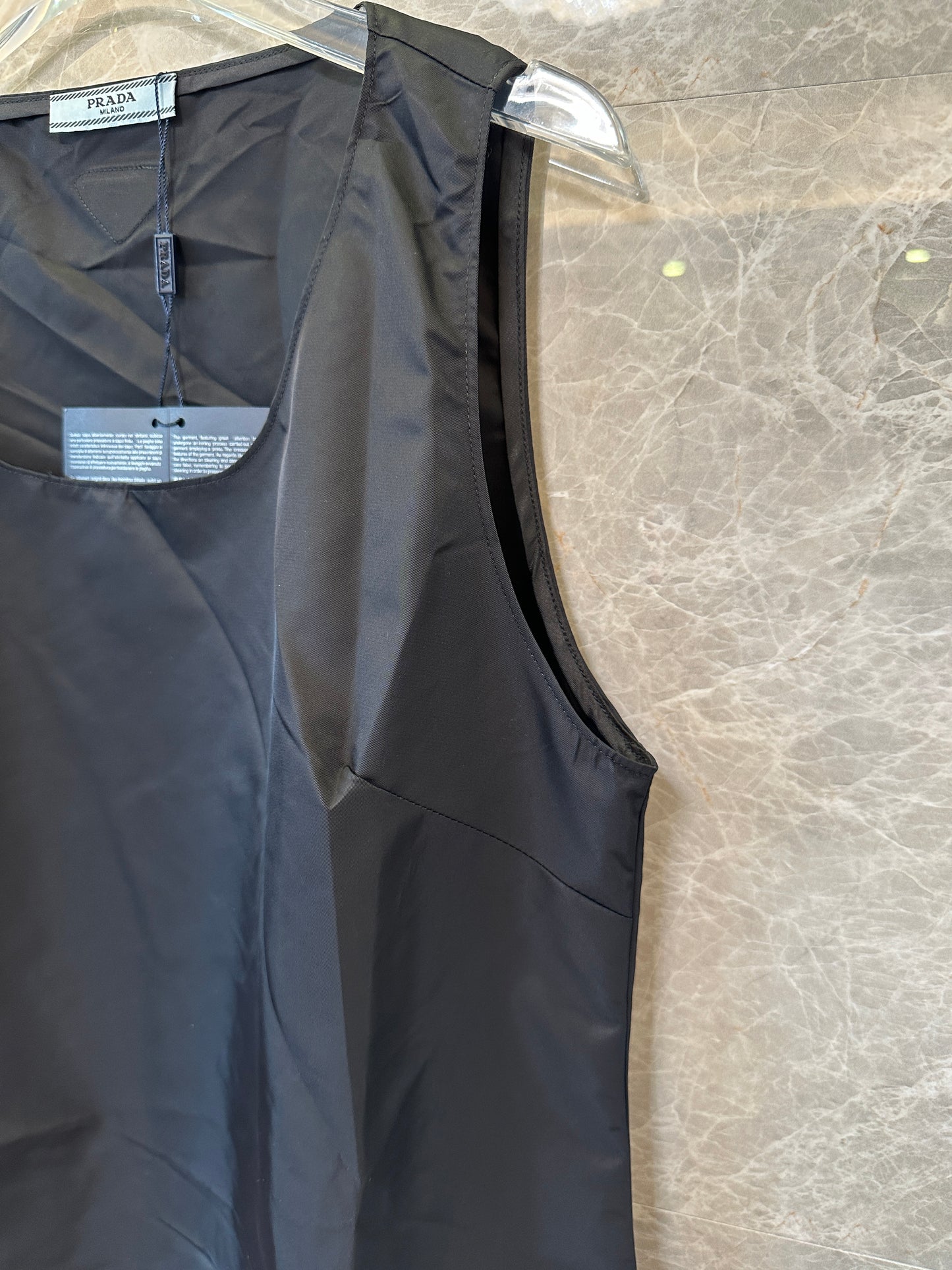Prada Black Re-Nylon Sleeveless Drawstring Hem Dress