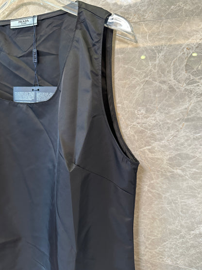 Prada Black Re-Nylon Sleeveless Drawstring Hem Dress