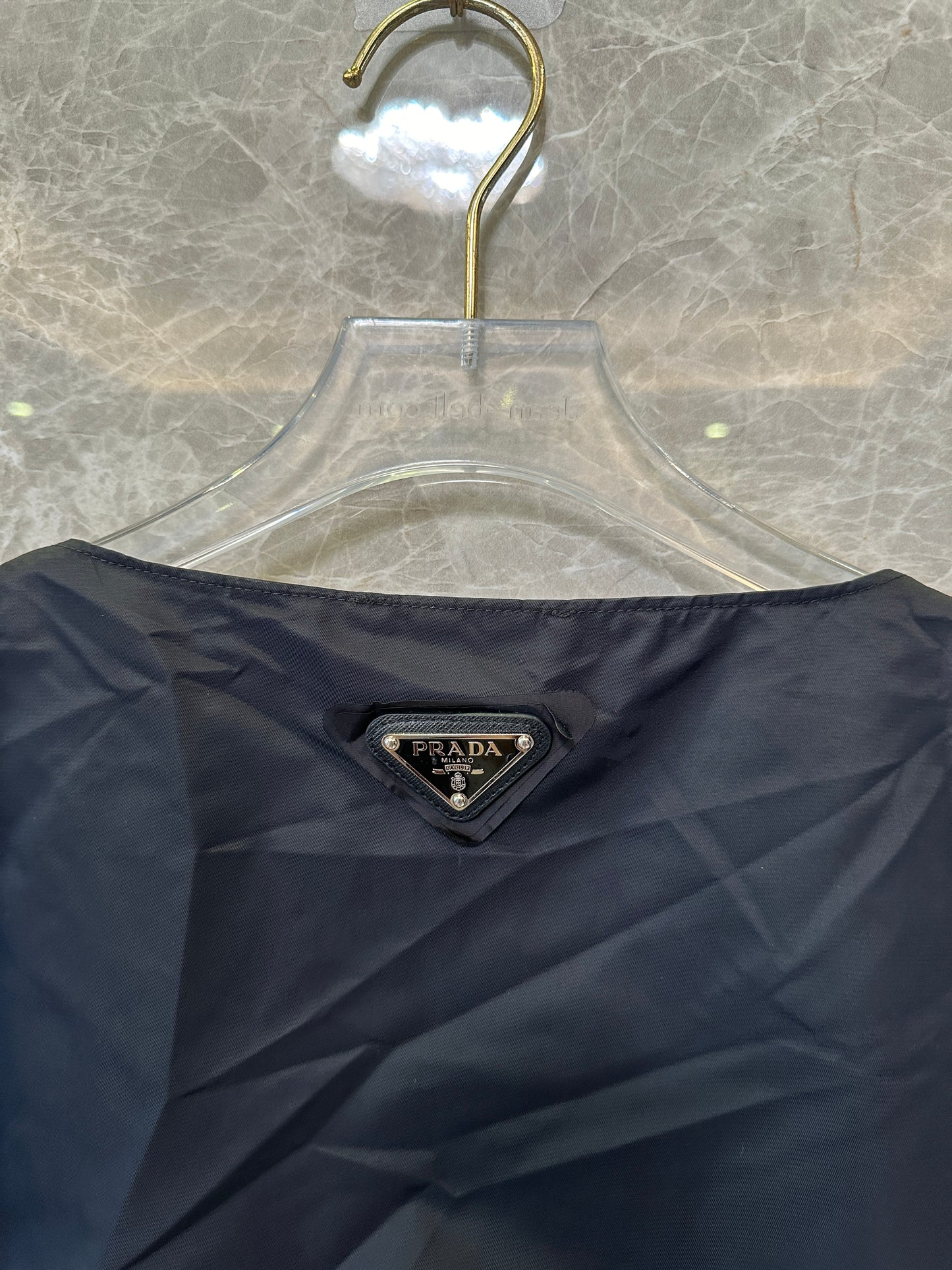 Prada Black Re-Nylon Sleeveless Drawstring Hem Dress