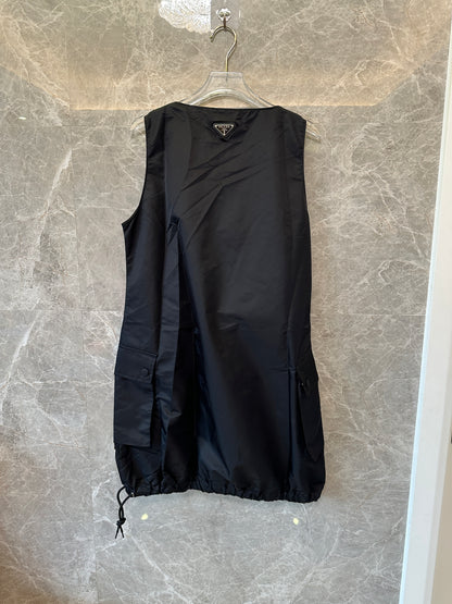 Prada Black Re-Nylon Sleeveless Drawstring Hem Dress