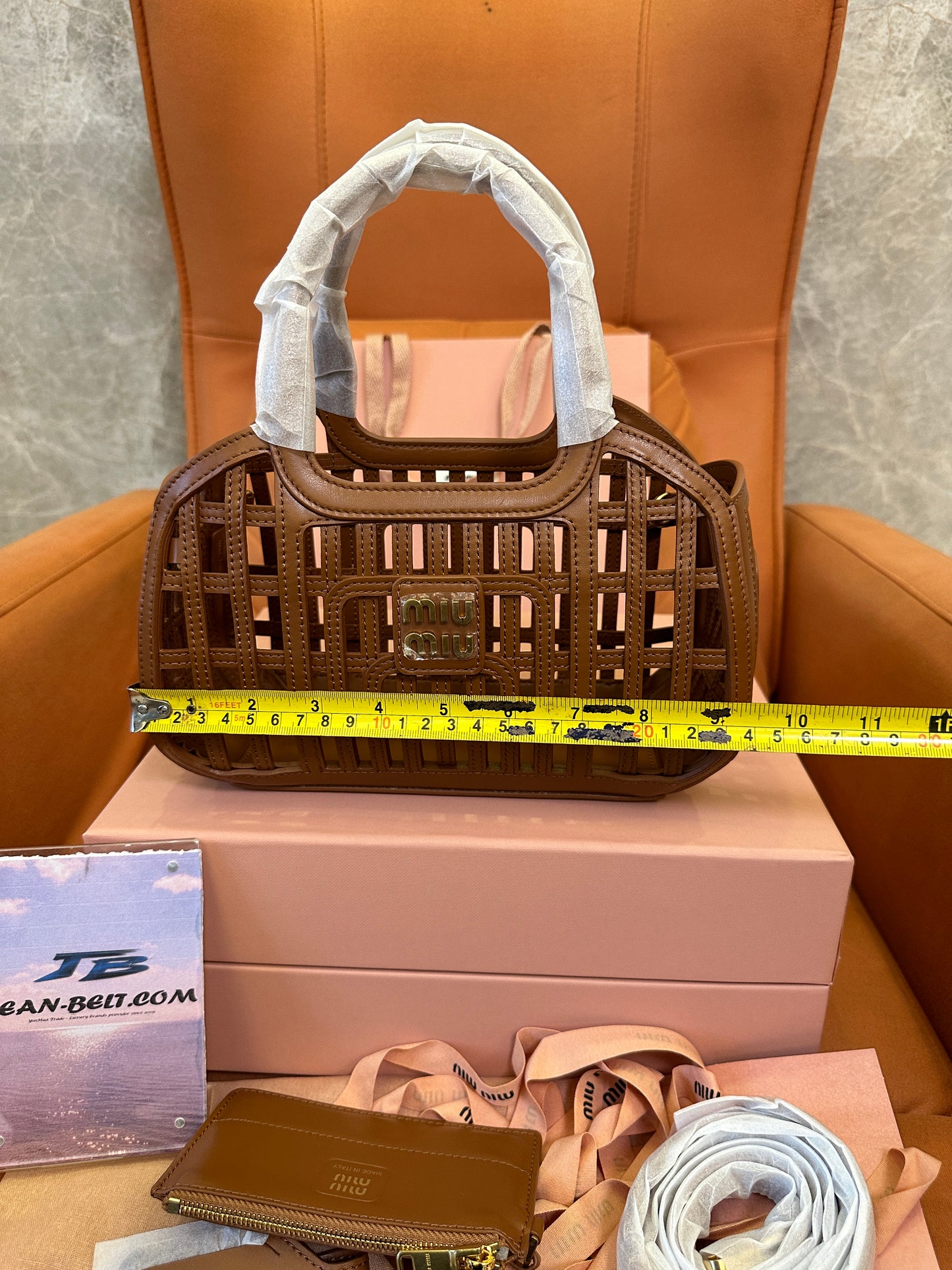 Miu Miu Brown Leather Woven Handbag