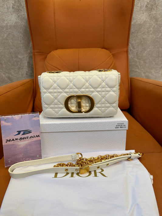 Dior White Cannage Quilted Leather Chain Shoulder Bag Small Flap Crossbody