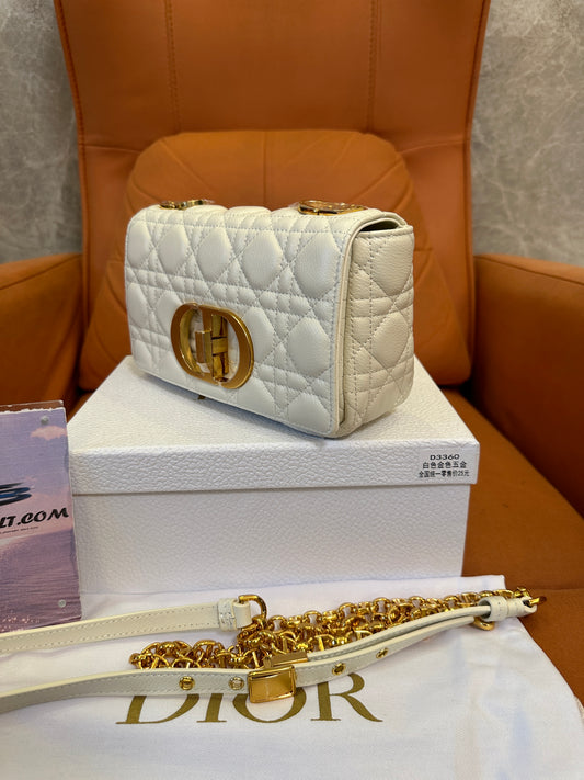 Dior White Cannage Quilted Leather Chain Shoulder Bag Small Flap Crossbody