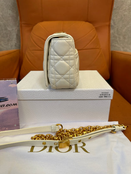 Dior White Cannage Quilted Leather Chain Shoulder Bag Small Flap Crossbody