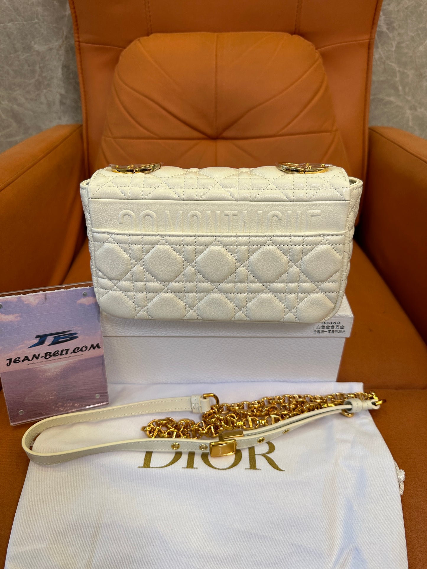 Dior White Cannage Quilted Leather Chain Shoulder Bag Small Flap Crossbody