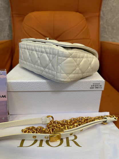 Dior White Cannage Quilted Leather Chain Shoulder Bag Small Flap Crossbody