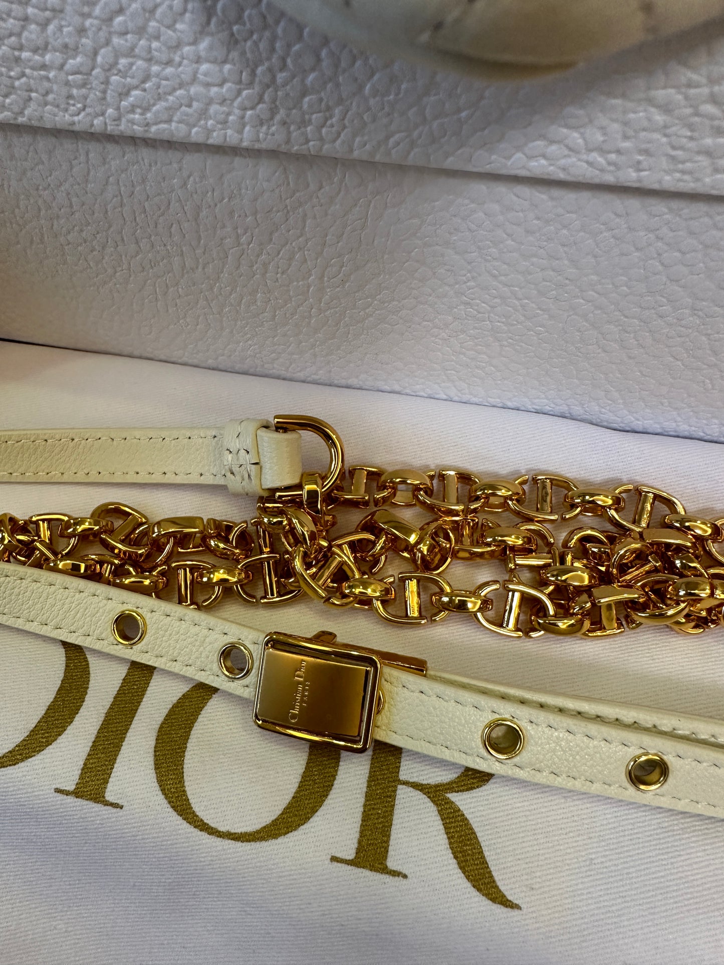Dior White Cannage Quilted Leather Chain Shoulder Bag Small Flap Crossbody