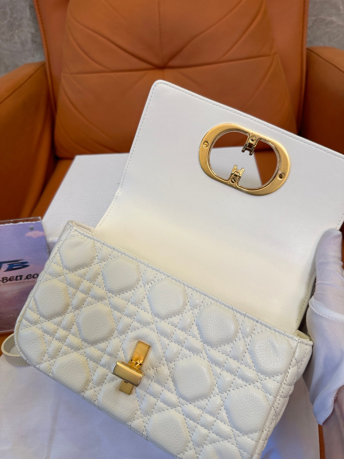 Dior White Cannage Quilted Leather Chain Shoulder Bag Small Flap Crossbody