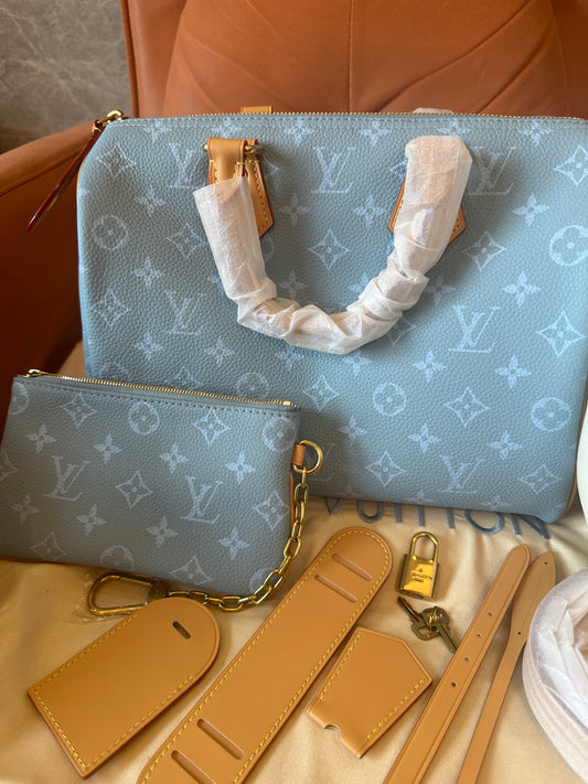 Louis Vuitton Blue Monogram Leather Speedy 30 Handbag